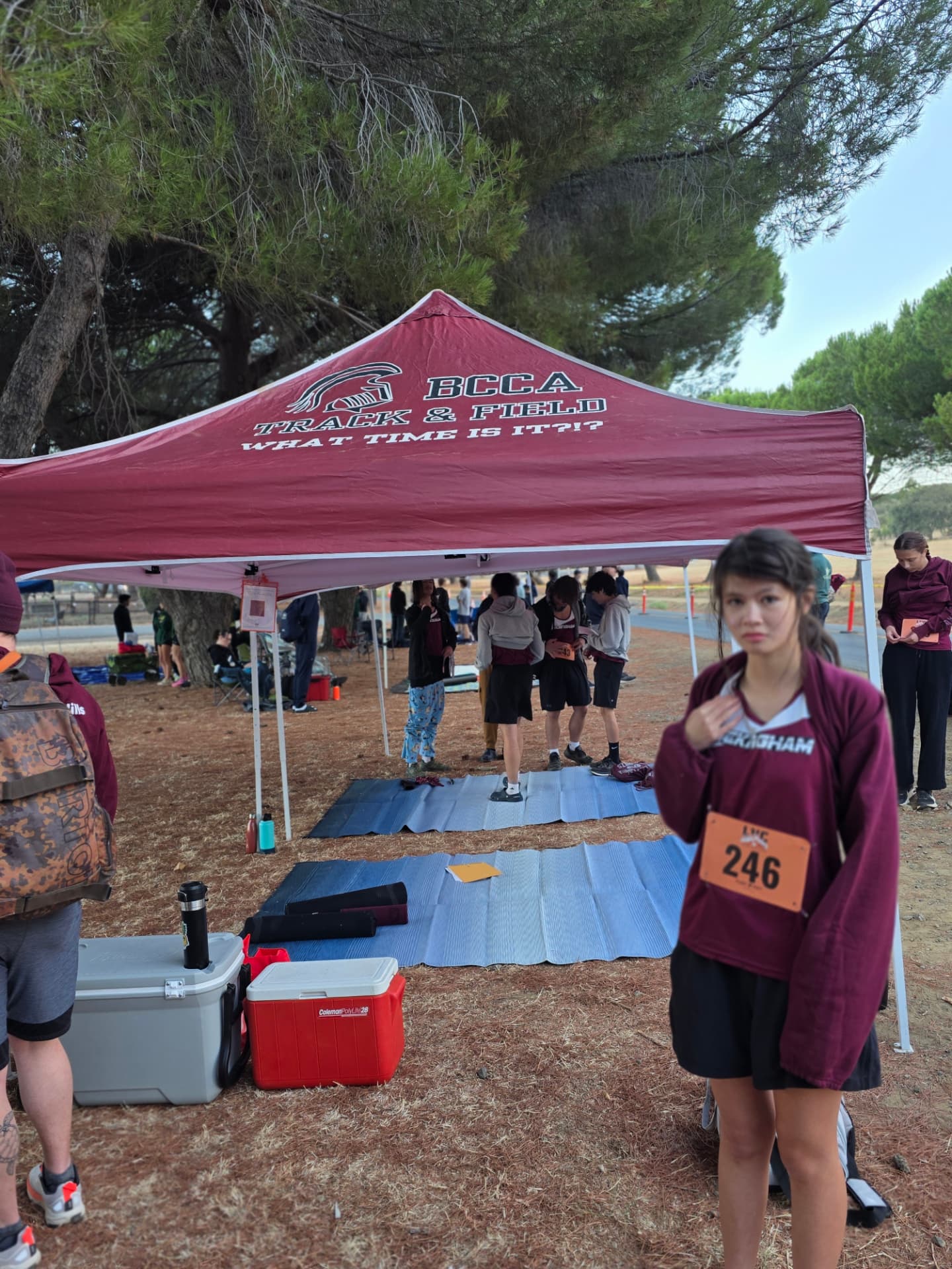 Kaitlyn at the team tent before a race